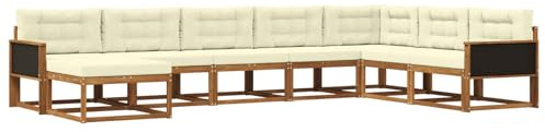 vidaXL Outdoor-Sofagarnitur mit Kissen 8 pcs Natur und Creme, Moderne Outdoor-Sofa-Ecke, robuste Gartenmöbel, Akazienholz Sitzgruppe, stylische Lounge im Garten