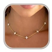 HARJJME Birthstone Gold Necklaces for Women Dainty 14K Gold Plated Diamond Choker Clover Necklace Trendy Emerald Green Cubic Zirconia Waterproof Necklace Birthday Wedding Prom Gifts Jewellery