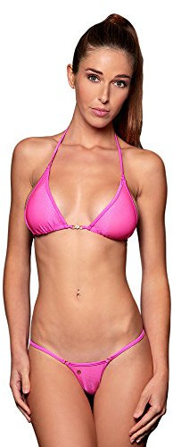 my sexy bikini - Mini Costume da Bagno Perizoma Donna Trasparente in pregiato Tulle - Palm Beach Fucsia (Mutandine: 40/42 | Top: 1)