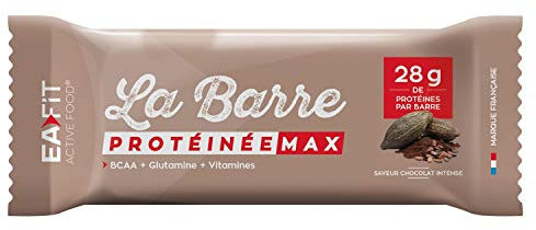 Eafit Barres protéinées Max |Proteine barre, Fitness, musculation|Nutrition sportive saine pour prise de muscle | Faible en sucre|28g de protéines|Chocolat intense | 1 barres de 60g |Marque Française