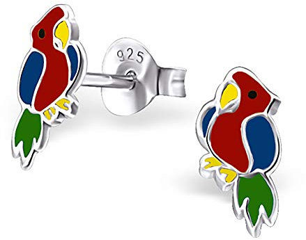 Monkimau Mädchen Ohrringe Papagei Ohrstecker aus 925 Sterling Silver Silber