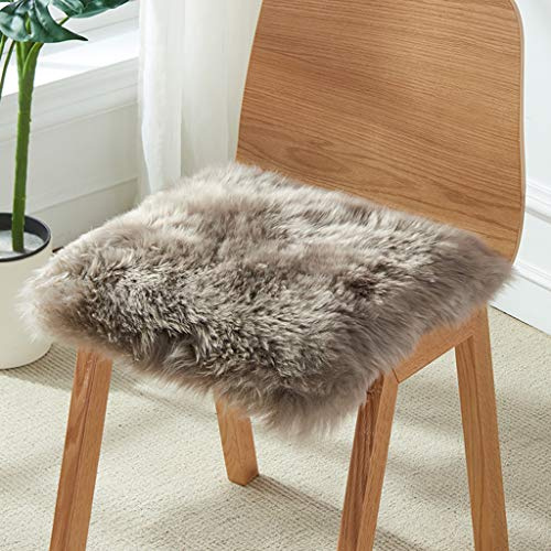 Quadratisches lammfell sitzauflage, Reines Wollfell Stuhlkissen Super Weiches Shaggy Auto Sitzauflage rutschfeste Büroschreibtisch Stuhl Verdicken Hocker Kissen (Braun,40x40cm(16x16inch))