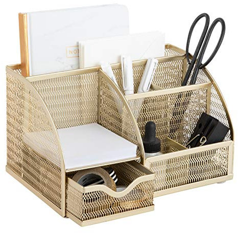 Blu Monaco Designer Metal Gold Schreibtisch Organizer - Metall mit Gold-Finish - Gold Schreibtisch Zubehör - Aufbewahrung für Papier und Büromaterial