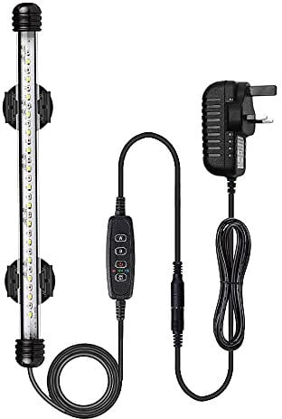 VARMHUS LED Aquarium Lighting, Aquarium Lamp White and Blue Color Changing Submersible Fish Tank Light with Small Simple Aquarium Timer for Sunrise and Sunset (28cm, Blue+White)