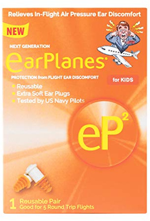 EarPlanes EP2 Ultra-Reusable Earplugs, Airplane Pressure Prevention Earplugs for Children/Smaller Ears (1 Pair)