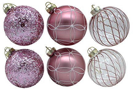 DARO DEKO Glas Weihnachts-Kugel Mix Ø 8cm - 6 Stück pink