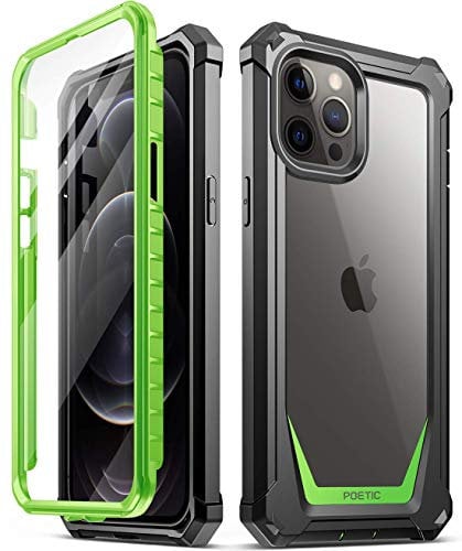 Poetic Guardian Series Designed for Apple iPhone 12 Pro Max 6.7 Inch Case, Hybrid Full Body Protective Shockproof Case Cover with Built-in Screen Protector, Green/Clear