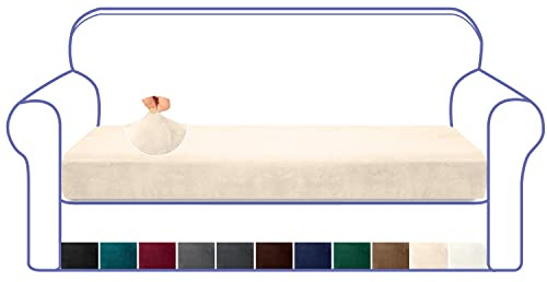 Granbest Luxuriöser Samt Sofa Sitzkissenbezug, Hochelastischer Sofasitzbezug für Couch, Superweich Dick Sitzkissenschutz (3 Sitzer, Beige)