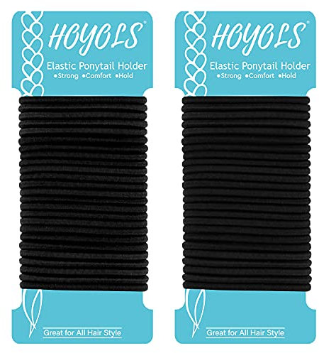 HOYOLS Schwarzes Haar Elastische Krawatten, Kein Metall Pferdeschwanz Halter B?nder Elastische geflochtene Dicke für Frauen M?dchen Dickes Feines Lockiges Haar 50 Z?hlen