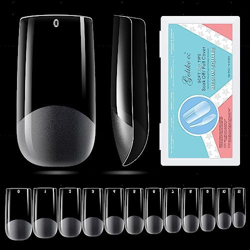 Gelike ec Capsule Americaine Ongle, Faux Ongles 552 Pièces 12 Tailles Carré Moyenne, Transparent Artificiel Ongle d'Extensions Professionnel Couverture Complète, Nail Art