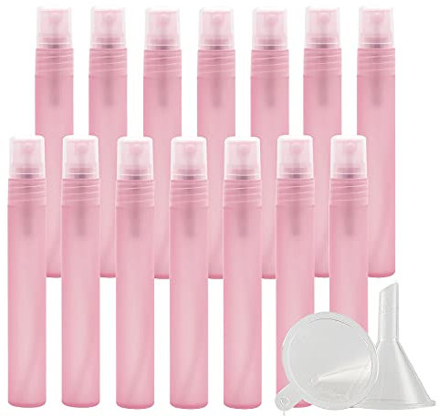 ZEOABSY 50 Piezas 10ml Botella de Spray Vacía Plástico Rosa Mate Atomizador de Viaje Conjunto de Botellas, con Pulverizador de Niebla Fina para Aromaterapiacon 5 Embudos