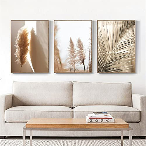 RAILONCH 3er Set Premium Poster Set, Beige, Pampasgras, Modern Bilder Deko Wanddeko, Vintage Bilder Deko für Wohnzimmer Schlafzimmer-Ohne Rahmen (50 * 70CM)