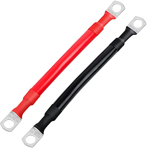 JatilEr 2 Stück Batteriekabel 15cm, 25mm²/3AWG Batterie Kabel 12V Batterie Anschlusskabel mit M10 Ringklemmen, Auto Starthilfekabel Kupfer, Massekabel, Kupferkabel für Auto KFZ LKW Motorrad Solar