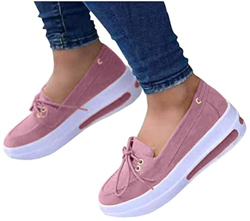 ticticlily Mocassins Femmes Plateforme Confortable À Enfiler Chaussures Bateau Plates Conduite Décontractée Baskets Basses Larges A Rose 40 EU