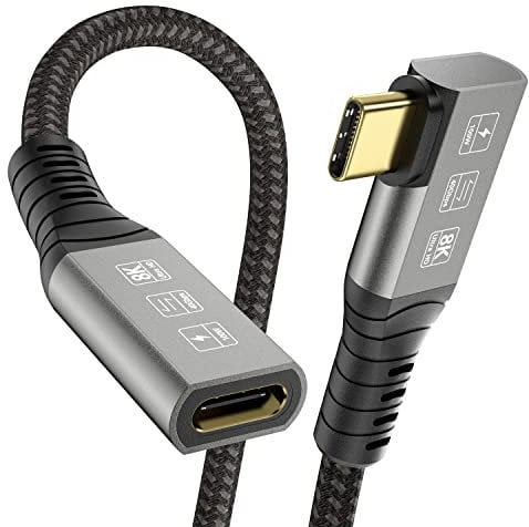 YIWENTEC USB4 8K 0.5M Cable Thunderbolt 4 USB 4 Type-c Male Angle to Female Extension Cable Ultra HD 8K@60Hz 100W Charging 40Gbps Data Transfer Compatible with External SSD eGPU USB-C Docking