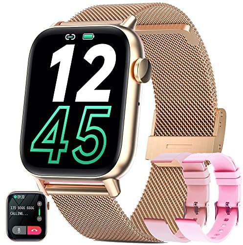 LWEARKD Reloj Inteligente Mujer con Llamada Bluetooth, 1,8 Smartwatch con Asistente de Voz,123 Modos Deportivos,Monitor de Ritmo Cardíaco y Sueño, SpO2, Smartwatch para Android iOS (Oro)