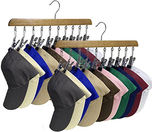 2 Pezzi Porta Cappelli Organizer, Grucce per cappelli in legno, Organizzatore di Cappelli con 20 Clip, Richiesto Spazio per Cappelli per Cappelli da Baseball Cappelli Invernali Accessori Calzini