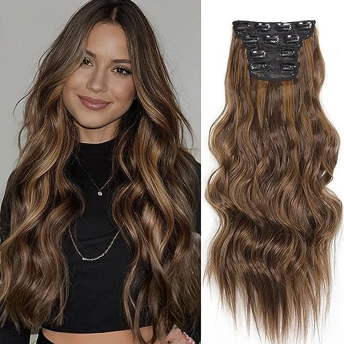 YDDM Hair Extensions Clip In Extensions Wellige Haarverlängerung Mit Clips Voller Kopf Wie Echthaar Haarextension Clips Günstig Clip Extensions Synthetisches Haarteil Für Frauen(24Zoll,4PCS)