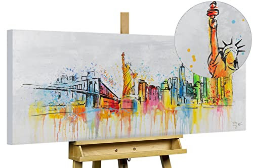 KunstLoft Leinwandbild | 100% HANDGEMALT | 120x60cm | Gemälde 'New York Skyline Silhouette' | Skyline | Bunt Grau | Wandbild Wohnzimmer