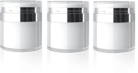 Voyyphixa 3Pcs 30ml Cream Jar Vacuum Bottle, Airless Pump Bottle Moisturiser Container Empty Refillable Travel Cream Bottle for Lotions, Makeup, Moisturiser (White)