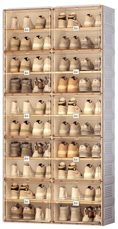 ANTBOX Portable Shoe Rack Organizer for Closet Entryway, Stackable Sneaker Storage Shoe Cabinet with Magnetic Clear Door, Large Plastic Storage containers Bins with Lids 10 Tiers 40 Pairs