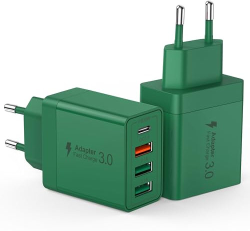 USB C Ladegerät, 40W 2er-Pack 4 Port PD+USB Schnell Netzteil USB C Adapter für iPhone 11/12/13/14/15/16 Pro Max, XS/XR/X, Samsung Galaxy S23 Ultra/S22 Ultra, Google, Tablet Handy Ladegeräte