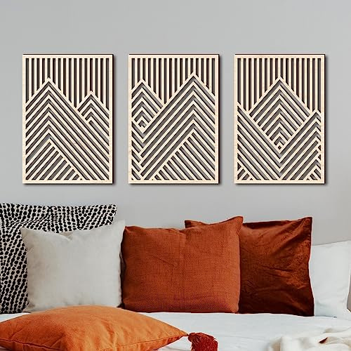 AVCULT 3er-Set Wandbild Wanddeko Aus Holz, Holz Wanddeko Holz Wanddekoration Aus Holz Wooden Wall Decoration Für Zuhause Schlafzimmer Büro Drinnen Und Draußen (Color : C, Size : XL)