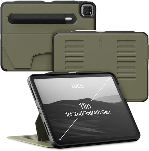 ZUGU iPad Pro 11 Hülle 2022/2021 / 2020/2018 4. / 3. / 2. / 1. Generation schlanke Schutzhülle 8 Winkel-Ständer magnetisch, Aufladen iPad Stiftes Auto Sleep/Wake Up [ iPadPro 11 Olivgrün ]
