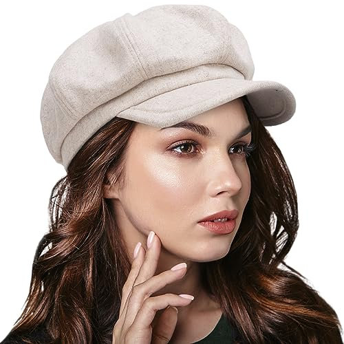 Donne Ottagonale Newsboy cap Annata Lana Cabbie Berret Cappelli con Visiera (Khaki)