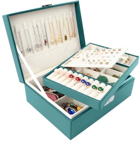 Homeanda schmuckkästchen damen schmuckschatulle schmuckkästchen mit schlüssel schmuckbox leder schmuckschatulle groß schmuckkästchen schmuckschatullen(UG-Grün)