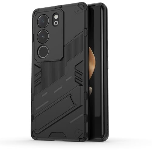 SEAHAI Funda para Vivo V29 5G Estuche, Carcasa de Antigolpes [Rugged Armour] Soporte Plegable Oculto Silicona TPU Bumper Anti-Caída Case - Negro