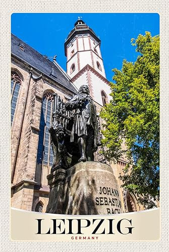 AGDeko® Blechschild 18x12 cm Leipzig Skulptur Johann Sebastian Bach zum Aufhängen oder Stellen Raum Dekoration