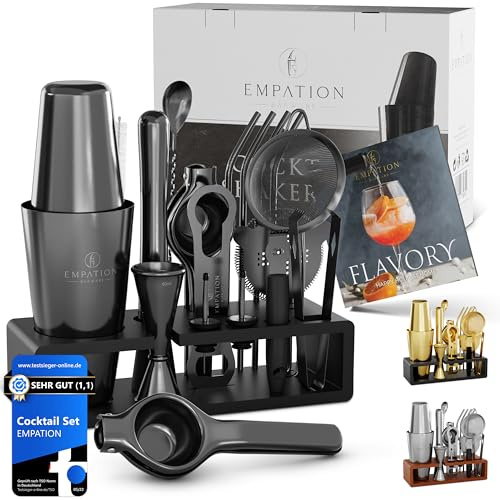 EMPATION Cocktailset svart [testvinnare], 825 ml cocktailshaker med bartillbehör för cocktails, bartenderset med professionell Boston Shaker, bartenderset, bar set, cocktailshaker set, cocktail mix
