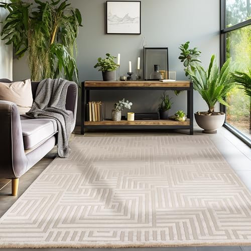 SIMPEXTeppich Skandinavische Stil Deko Kurzflor Geometrisch Design Modern Beige Einfarbig 3D Effekt Grösse: 160 x 230 cm
