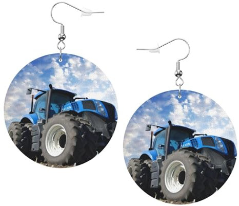 OPSREY Bauernhof Traktor gedruckt Mode Leder Ohrringe Drapiert Haken Ohrringe Runde geformte Ohrringe, Einheitsgröße, Kunstleder