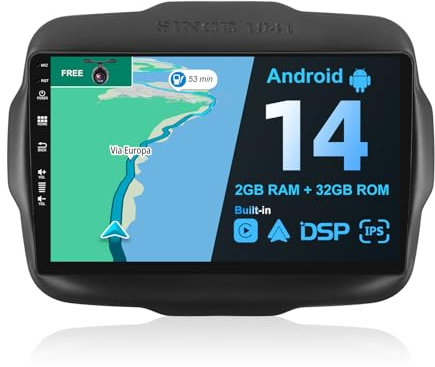 BXLIYER Android 14 IPS Autoradio Passt für Jeep Renegade (2015-2018) - Eingebautes CarPlay Android Auto - KOSTENLOS Rückfahrkamera - 2G+32G - 9 Zoll 2 Din - DSP DAB Lenkradsteuerung WiFi Fast-Boot 4G