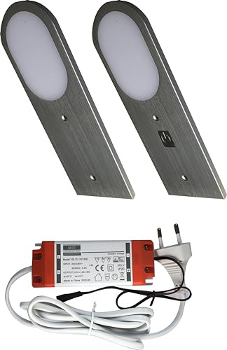 ACCE aluminium unterbauleuchten Küche- Möbel-schrankleuchten, supper dünn, inkl Konverter ein Strahler mit Touchsensorschalter, dimmbar, neutralweiß oder warmweiß (warmweiß, 2er set)…