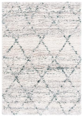 SAFAVIEH Fontana Shag 800 Collection Area Rug - 4' x 6', Green & Ivory, Shag & Flokati Design, Ideal for High Traffic Areas in Living Room, Bedroom & Dining Room (FNT886Y-4)