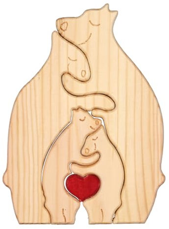 Personalisiertes Familienpuzzle Holz, Holzbären Familienpuzzle mit Herz Liebevoll Bärenpuzzle Holz Familie Hauseinweihung Holzgeburtstagsgeschenke für Papa Mutter Heimdekoration (4 Bären)