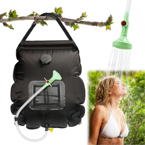 RANJIMA 20L Camping Dusche, Mobile Dusche, Tragbare Camping Shower mit Duschkopf und Schlauch, Outdoor Warmwasser Campingdusche Solar Dusche Heizung Solardusche für Camping Reisen Garten Wandern