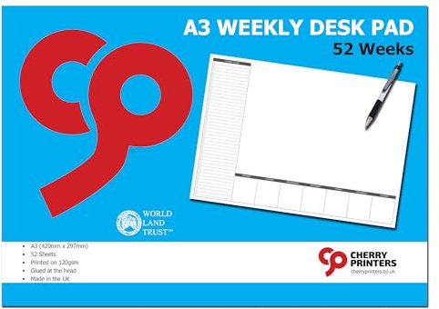 Cherry Weekly Planner Desk Pad A3 (420 x 297 millimetres) 52 Sheets 120gsm Paper