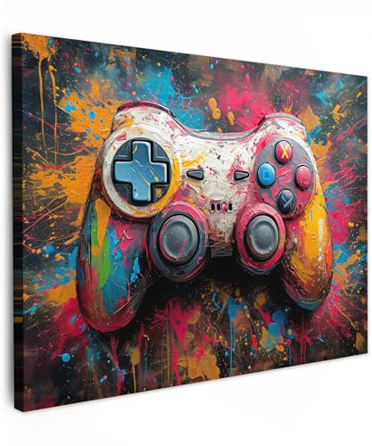 MuchoWow© Impressions sur Toile 70x50 cm Deco Tableau Murale Decoration Salon Peinture Tableaux Chambre Toiles Maison Graffiti - jeu - manette - peinture - Banksy