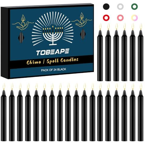 Tobeape 24 Pack Black Candles Spell Chime Candles, 4 Unscented Mini Taper Candle for Dinner Home Decor Rituals Magic Witchcraft Wiccan Altar Prayer Meditation Party