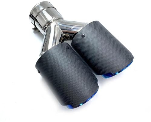 Auspuffrohr 1 Stück Carbon Blue Edelstahl Auspuff Dual Tips Auto Schalldämpfer Doppelrohre Für Abgasanlagen Dual Tips Autozubehör Auspuffblende (Farbe : 67-101MM)