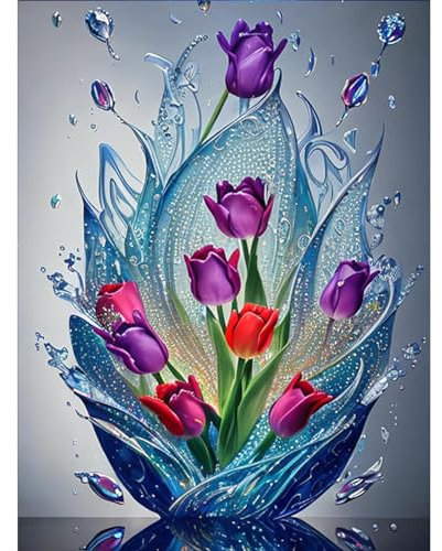 TOSTOG Art Des Tulipes Diamond Painting Kit Adulte,5D DIY Broderie Diamant Painting Kit Complet,Peinture Diamant Artisanat Strass Point de Croix Painting pour Adultes Décoration Intérieur 30x40cm