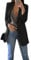 YMING Donna Blazer Lungo Donna Giacca da Abito da Lavoro con Risvolto Aperto sul Fronte A Maniche Lunghe Nero S