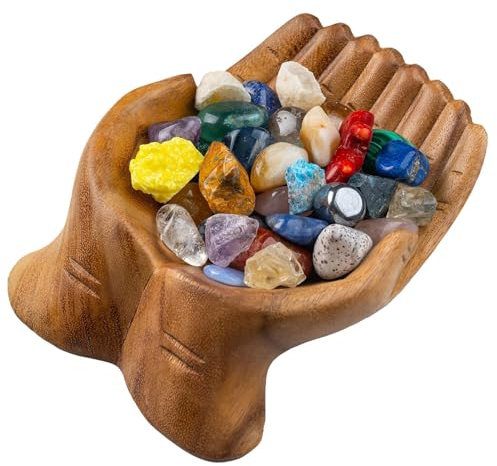 Toseky Wooden Bowl Crystal Organizer for Stones, Showcase Your Crystals & Healing Stones, Crystal Holder for Stones Display, Sturdy Crystal Tray Decorative Bowls Wooden Display Shelf Stones Display