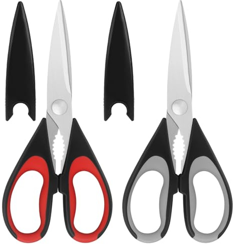 Vutyvve Küchenschere, Edelstahlklingen, weicher Griff, Mehrzweck-Küchenscheren-Set, rot/grau, 2-teiliges Set