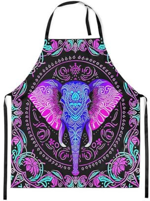 Homewish Exeplant Schürze Lila Exeplant Küchenschürze Exotische Blumen Schürzen Boho Stil Kochschürze für Backen Garten,78x66 (LxW)