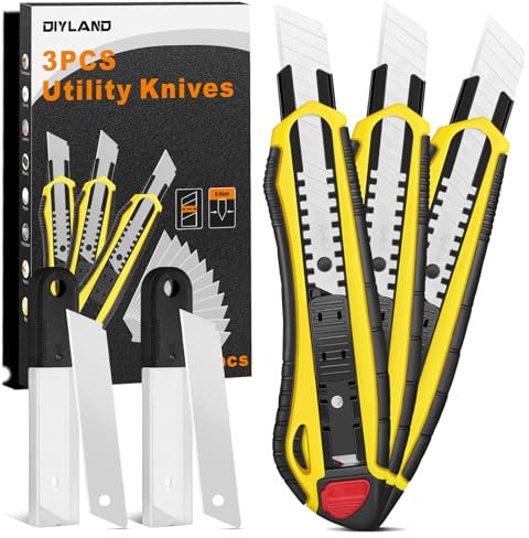 DIYLAND 3 Cutters Professionnels Avec 20 Lames Supplémentaires En Acier Au Carbone, Cutter Lame Sécable, Cutters Professionnels En Métal Avec Poignée En Caoutchouc Pour Couper Le Papier, Le Carton